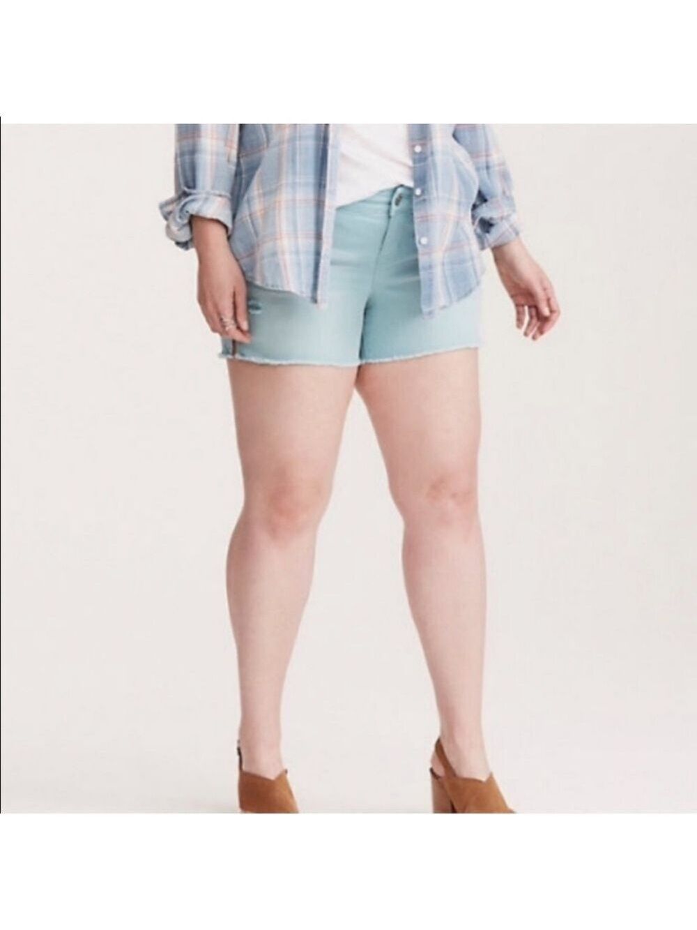 Torrid Light Wash Short Shorts with Distressed Hem - Size 16